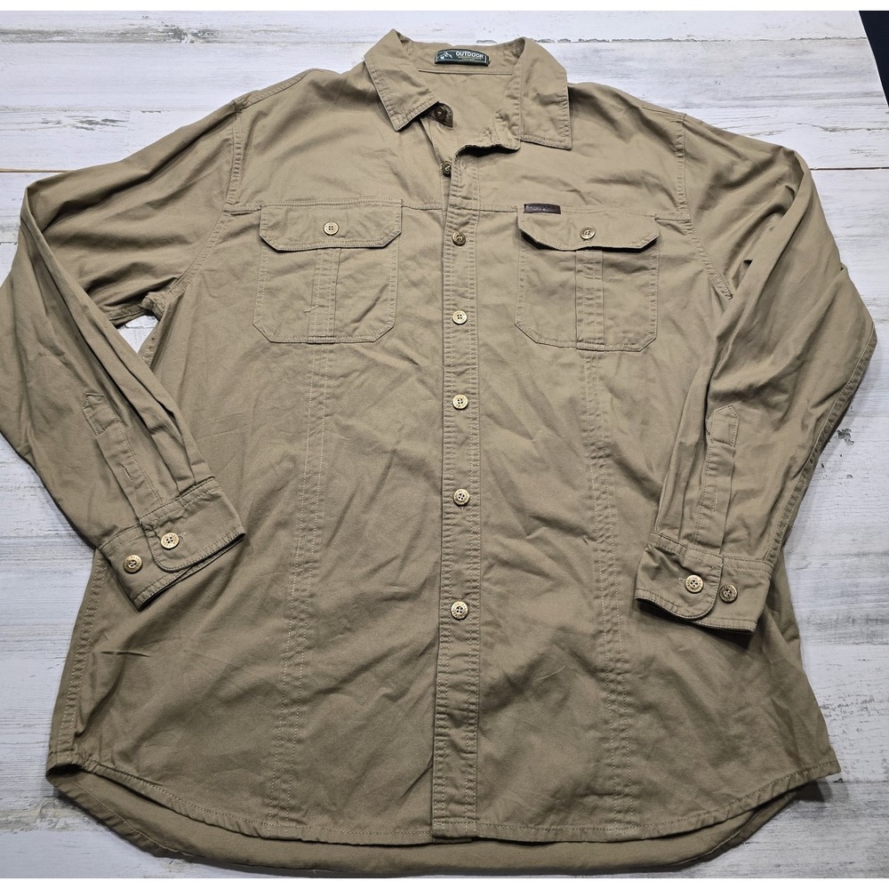 Outdoor Series‎ Fallow Mens 3XL Khaki Cotton Long Sleeve Utility Button Up Shirt